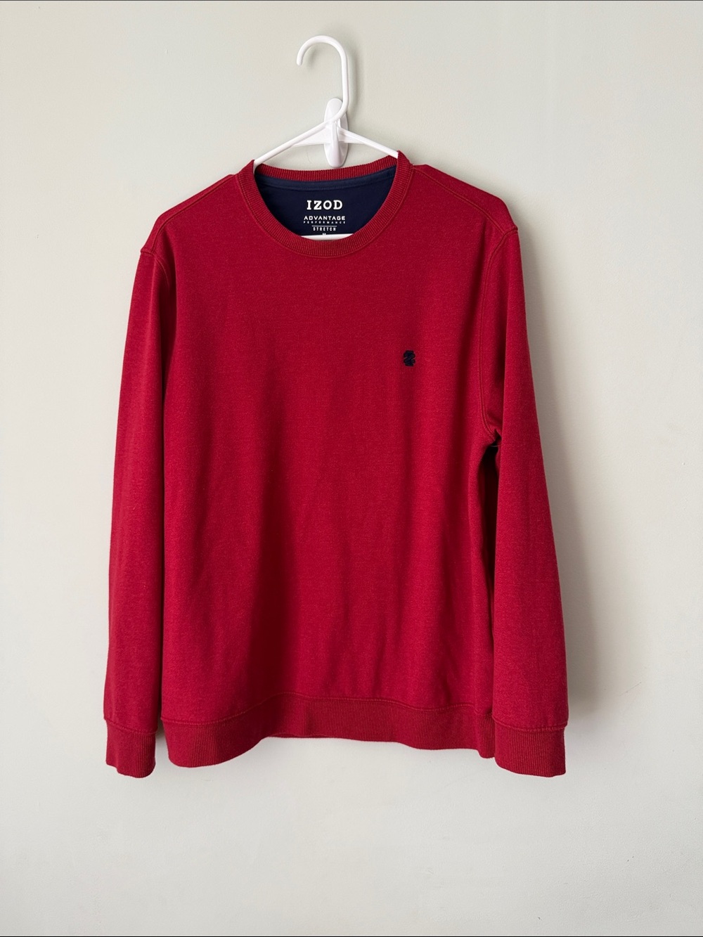 Izod Men's Crewneck Sweatshirt in Red with Navy Logo